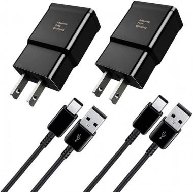 Adaptive Fast Type C Charger Compatible Samsung Galaxy S21+ S21 Ultra 5G S9 S8 Plus S10 S10e S20 FE Note 8 9 10 20 Plus, 2 Pack Charging Adapter + 2 Pack 6.6ft USB-C Cables