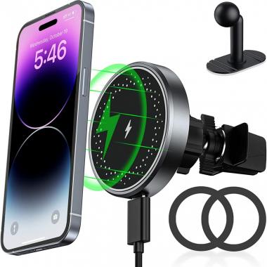 COSDIG Magnetic Wireless Car Charger Mount,Compatible with Magsafe Car Charger Mount,Stick on Dashboard Air Vent Phone Holder for iPhone 14/13/12 Series Phone & MagSafe Case