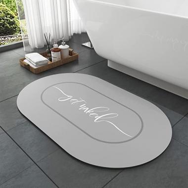 Tchdio-Bath Mat Rug 17”x27” Soft Diatomaceous Earth Non Slip Quick Dry Rubber Backed Gray Bathroom Rug Mat Absorbent Get Naked Bath Mat Rug for Bathroom Floor-Easy Clean Bathmat Shower Rug Sink Mat