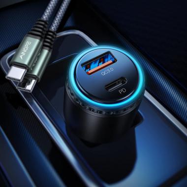 AINOPE Car Charger Super Fast Charge, 63W PD USB C Car Charger, Dual Port Metal USB Cigarette Lighter Compatible with USB-C Laptop, MacBook, iPhone 13/13 Pro Max/13 Pro, Galaxy S21, iPad Pro