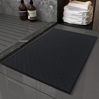 AMOAMI Bath-Mat,Ultra Thin Bathroom Rugs,Rubber Bath Mats for Bathroom Non Slip,Absorbent Bath Rug for Bathroom Floor, Shower, Sink (17"x28", Black)