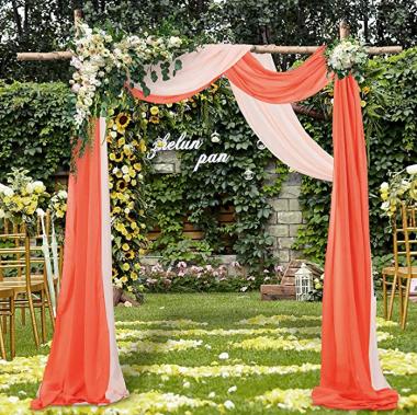 Chiffon Wedding Arch Fabric Drapes Orange & Peach Semi Sheer Chiffon Fabric Drapery 29" By 6 Yards Long Chiffon Wedding Arch Draping Party Ceremony Arch Stage Decorations Sheer Chiffon Fabric Drapes Wedding