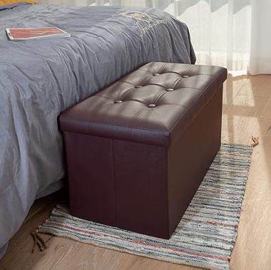 COSYLAND Ottoman Bench with Storage 30x15x15 inches Brown Ottoman for Room Folding Leather Ottoman Footrest Footstool Rectangle Collapsible Furniture with Lid for Bedroom Living Room