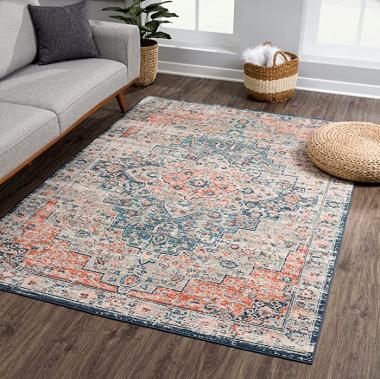 Traditional Blue Terracotta Area Rug - Vintage Boho 8x10 Rug for Living Room, Bedroom and Kitchen (7'10" x 10') by Bloom Rugs