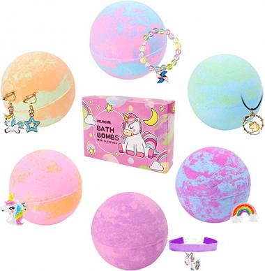 Meland Bath Bombs with Surprise Inside - 6pcs 5.5 oz Bubble Bath Fizzies for Kids - Unicorn Bath Bombs with Jewelry - Bath Gift Set for Girls Princess Birthday Christmas Anniversary