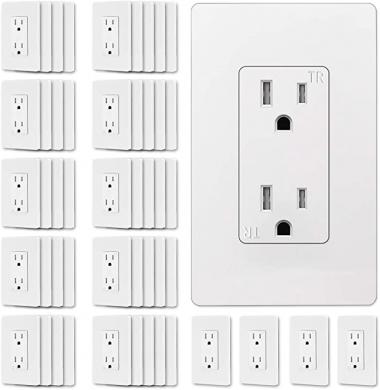 (50 Pack) CML Decor Recetpacle Outlet, Tamper Resistant, 15A/125V, Screwless Wallplate Included, 3-Year Warranty, UL Listed, White