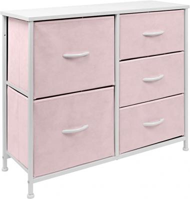 Sorbus Dresser with 5 Drawers - Bedside Furniture & Night Stand End Table Dresser for Home, Bedroom Accessories, Office, College Dorm, Steel Frame, Wood Top (Pastel Pink)