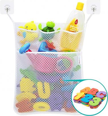 Wemk Bath Numbers and Letter, 36 Pieces Alphabet & Numbers (A-Z, 0-9), with Bath Organizer and 2 Self-Adhesive Hooks, Best Educational Bathing Companion, Suitable for Ages 3+ Years