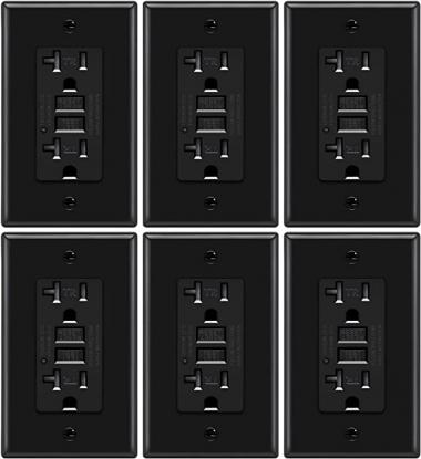 6 Pack - ELECTECK 20A/125V GFCI Outlet, 5-20R GFI Receptacle, Tamper Resistant Ground Fault Circuit Interrupter, Decorative Wall Plate Included, ETL Listed, Black