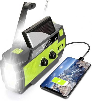 【2022 Newest】 Emergency Solar Hand Crank Portable Weather Radio, with AM FM NOAA, 3 LED Flashlights, Motion Sensor, Reading Lamp, SOS Alarm, 4000mAH Rechargeable Battery USB Charger (Green)