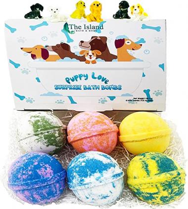 Bath Bombs for Kids with Toys Inside - Puppy Love - Natural Oils- Made in The USA