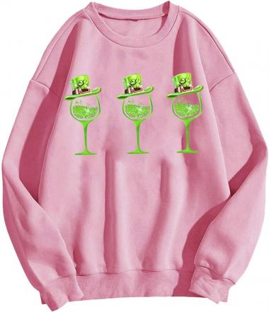 St Patricks Day Shirt Women Long Sleve Funny Irish Lucky Outfits Crewneck Sweatshirt Wine Glass Lucky Pullover Tops