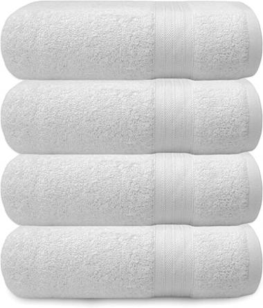 Luxury Bath Towels Set 30x52, Pack of 4 White Cotton Bath Towels, Gym Spa Towel Set, Premium Quality Bath Sheet Towels for Bathroom for Daily Use Bath Sheets