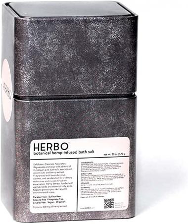 Herbo Himalayan Pink Bath Salt Botanical Extracts with hemp oil Defend Against Environmental Stress, Relaxing and Restorative Spa Gift for Women & Men 20 oz