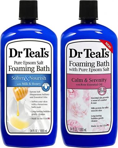 Dr Teal's Foaming Bath Combo Pack (68 fl oz Total), Soften & Nourish with Milk & Honey, and Calm & Serenity with Rose & Milk. Treat Your Skin, Your Senses, and Your Stress.