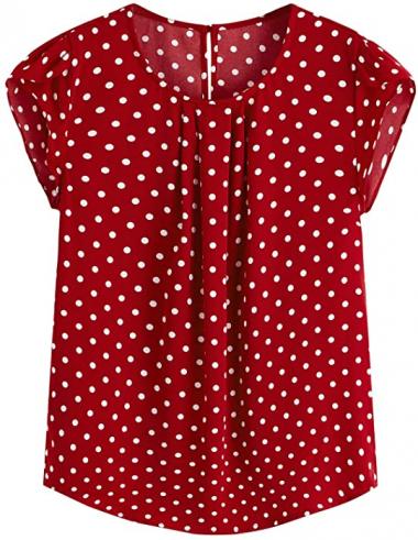 Milumia Women's Elegant Polka Dots Print Cap Sleeve Keyhole Back Work Blouse Top