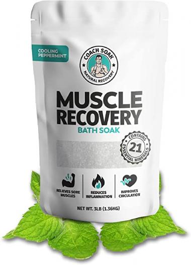 Coach Soak: Muscle Recovery Bath Soak -Natural Magnesium Muscle Relief & Joint Soother-21 Minerals, Essential Oils & Dead Sea Bath Salts-Absorbs Faster Than Epsom Salt for Soaking (Cooling Peppermint)