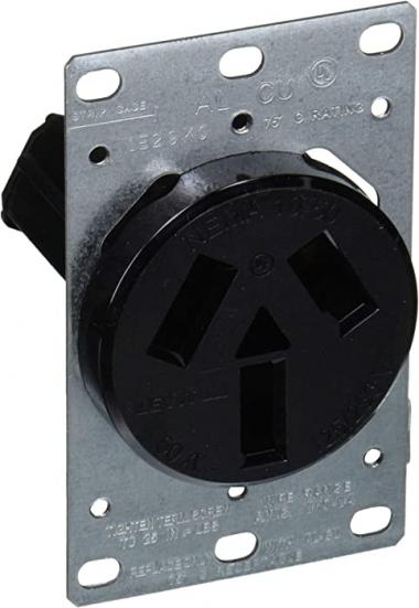 Leviton 5206-S10 50 Amp, 125/250 Volt, NEMA 10-50R, 3P, 3W, Flush Mounting Receptacle, Straight Blade, Industrial Grade, Non-Grounding, Side Wired, Steel Strap, Black