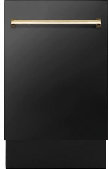 ZLINE Autograph Edition 18" Compact 3rd Rack Top Control Dishwasher in Black Stainless Steel with Gold Handle, 51dBa (DWVZ-BS-18-G)