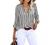 Astylish Womens V Neck Striped Roll up Sleeve Button Down Blouses Top