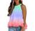 Halter Blouse for Women Summer Floral Print Sleeveless Shirts Tank Top Rufflefd Hem Blouses Pom Pom Flowy Tunic Tops