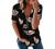 Womens Crewneck Zip Up Printed Short Sleeve T-Shirt Casual Loose Side Split Summer Tee Shirts Tops Comfy Tshirt Blouse