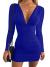 GOBLES Women's Sexy Long Sleeve V Neck Ruched Bodycon Mini Party Cocktail Dress