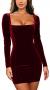 GOBLES Womens Sexy Velvet Long Sleeve Bodycon Elegant Mini Party Dress