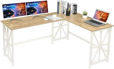 GreenForest Large L Shaped Computer Desk,63.8 x 50 inch Corner Computer Desk for Home Office Industrial Heavy Duty Workstation, Oak