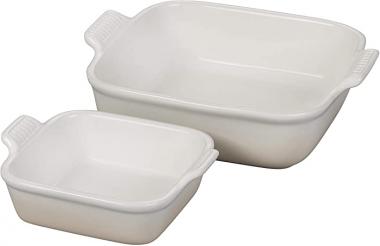 Le Creuset Stoneware Heritage Set of 2 Square Dishes , Small - 18 oz. & Medium - 2 qt., Meringue