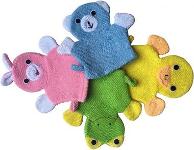 Cute Baby Kids Bath Sponge/Mitt/Glove Set of 4 Cartoon Rabbit/Frog/Duck/Bear