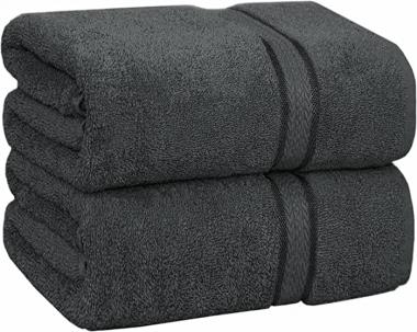 COTTON CRAFT Ultra Soft Bath Sheets - 2 Pack - 35 x 70 - Absorbent Quick Dry Everyday Luxury Hotel Bathroom Spa Gym Shower Beach Pool Travel Dorm -100% Ringspun Cotton - 580 GSM - Easy Care - Charcoal