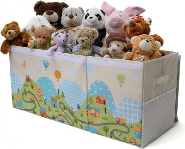 Extra Large Toy Storage Organizer with Lid - Sturdy, Collapsible Toy Chest Storage Box with Cute Design - Toys Bin with Dividers for Kids, Boys, Girls, Nursery, Bedroom, Play room 37"x16"x14"