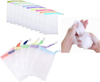 DMtse 10 PCS Exfoliating Mesh Handmade Soap Pouch Bubble Foam Net Soap Sack Saver Pouch Drawstring Holder Bags Double Layer Body Facial Cleaning