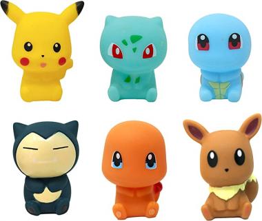 Pọkémọn Squeaking Bath Toy Bundle with Travel Bag (Pikachu, Bulbasaur, Squirtle, Snorlax, Charmander, and Eevee)