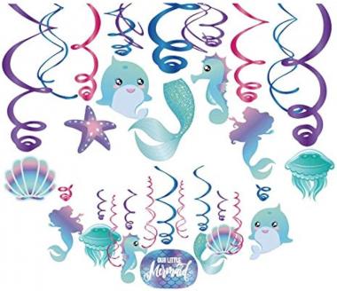 30Ct Mermaid Hanging Swirl Decorations - Mermaid Tail Dolphin Ceiling Hanging Swirl Decorations for Girls,Boys,Kids Home,Classroom,Baby Showers,Birthday Party Supplies Mermaid Themed Party