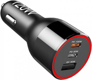 120W USB C Car Charger, URVNS 3-Port PD 100W PPS 45W QC 30W Super Fast Charging LED Laptop USB-C Car Adapter for iPhone 14 13 12 Pro Max Samsung S21 Ultra Note 20 iPad MacBook Pro Air