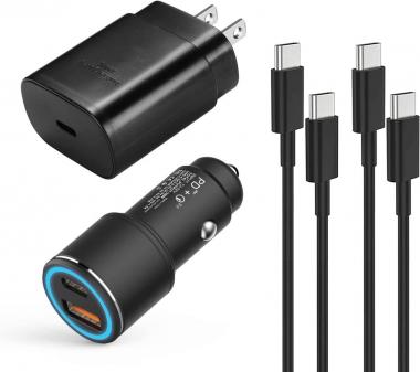 Samsung Super Fast Charger Type C Kit,25W PD USB C Wall/Car Charger for Samsung Galaxy S22/S21/S20/Plus/Ultra/FE/Note 20/10/A71,2020/2018 iPad Pro/Air,with 2X USB C-to-C Cable(5ft)