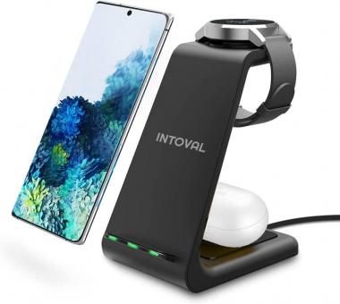 Intoval Wireless Charger,Wireless Charging Station for Samsung Galaxy Phone/Watch/Buds,Fit for Note 20/Note 10/S21/S20,Galaxy Watch 4/3,Active 2/1,Galaxy Buds/Pro/+/Live(S3,Black)