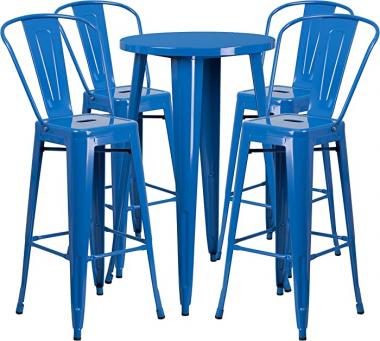 Flash Furniture 24'' Round Blue Metal Indoor-Outdoor Bar Table Set with 4 Cafe Stools