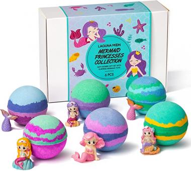 Bath Bombs for Kids - Organic 6pc Extra Large Bath Bombs with Surprise Mermaid Toys - Natural Essential Oils for Moisturizing, Handmade Fun Fizzy Bubble Bath for Girls, Birthday & Christmas Gifts