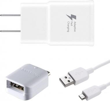 Adaptive Fast Wall Adapter Micro USB Charger for Samsung Galaxy S7 Edge S6 Note 5 4 J3 J5 J7 Prime Bundled with UrbanX Micro USB Cable Cord - 10ft and OTG Adapter - 3 Items - Fast Charging Kit - White