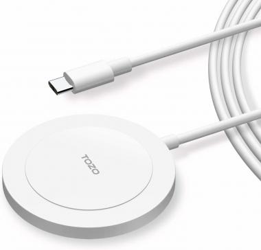 TOZO W6 Wireless Charger Compatible for iPhone 14/14 Plus/14 Pro/14 Pro Max/13/13 Pro/13 Pro Max/13 Mini/12 Series Aviation Aluminum Computer Numerical Control Technology Fast Charging White