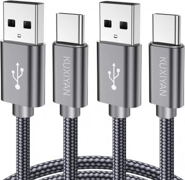 USB A to USB C Cable 3A Fast Charging, (2-Pack 3ft) Type C Charge Cord Compatible with Samsung Galaxy S10 S9 S8 Plus,A11 A10 A20 A51, Note 10 9 8, LG G6 G7 V20 V30 V40,Moto Z,USB C Charger(Gray)