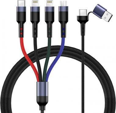 2 in 3 Multi Phone Charger Cable, [10FT] 4 in 1 Charging Cable Multiple USB Cord Nylon Braided Charger for IP/Type-C/Micro-USB Compatible with Most Cell Phones/Tablets/Samsung Galaxy/and More