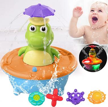 Crocodile Baby Bath Toy, 5 Modes Toddler Bath Fountain Toy Sprinkler for Toddler Bathroom Pool, Rotating Light Up Crocodile Spray Water Bathtub Toys Great Gift for Toddlers Infant Kids Boys Girls