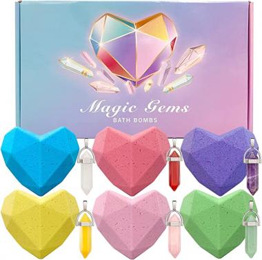 6 Pack Heart Shape Bath Bombs with Surprise for Girls, Huge Bath Bombs with Real Crystals Jades Gems for Women, Bath Bombs Gift Set for Mother's Day, Birthday, Wedding Gift and for X'Mas