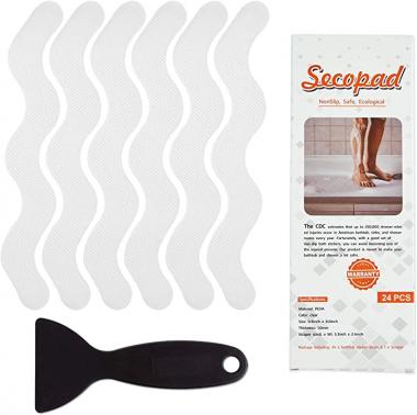 Secopad Anti Slip Shower Stickers 24 PCS Safety Bathtub Strips Adhesive Decals with Premium Scraper for  Bath Tub Shower Stairs