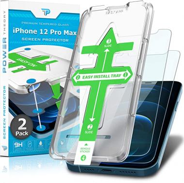 Power Theory Screen Protector for iPhone 12 Pro Max [2-Pack] with Easy Install Kit [Premium Tempered Glass]