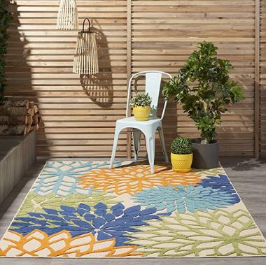 Nourison Aloha Indoor/Outdoor Floral Blue Multicolor Area Rug (6'x9')